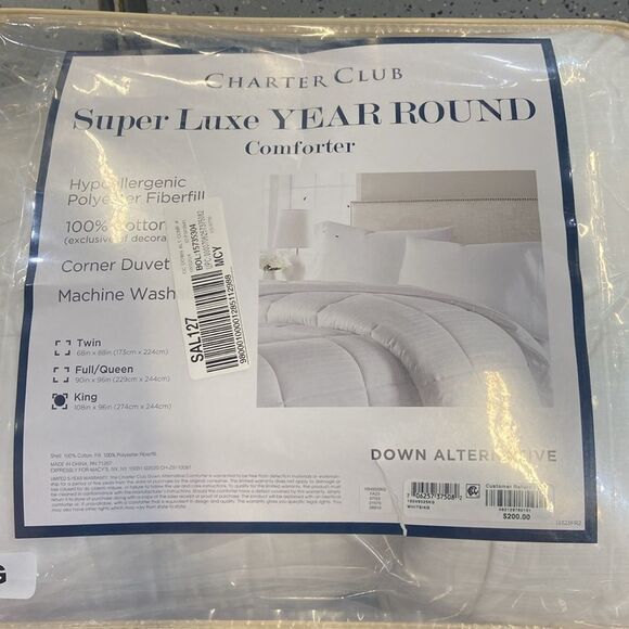 Charter Club Super Luxe 300 Thread Count Down Alternative Comforter, King - Picture 4 of 4